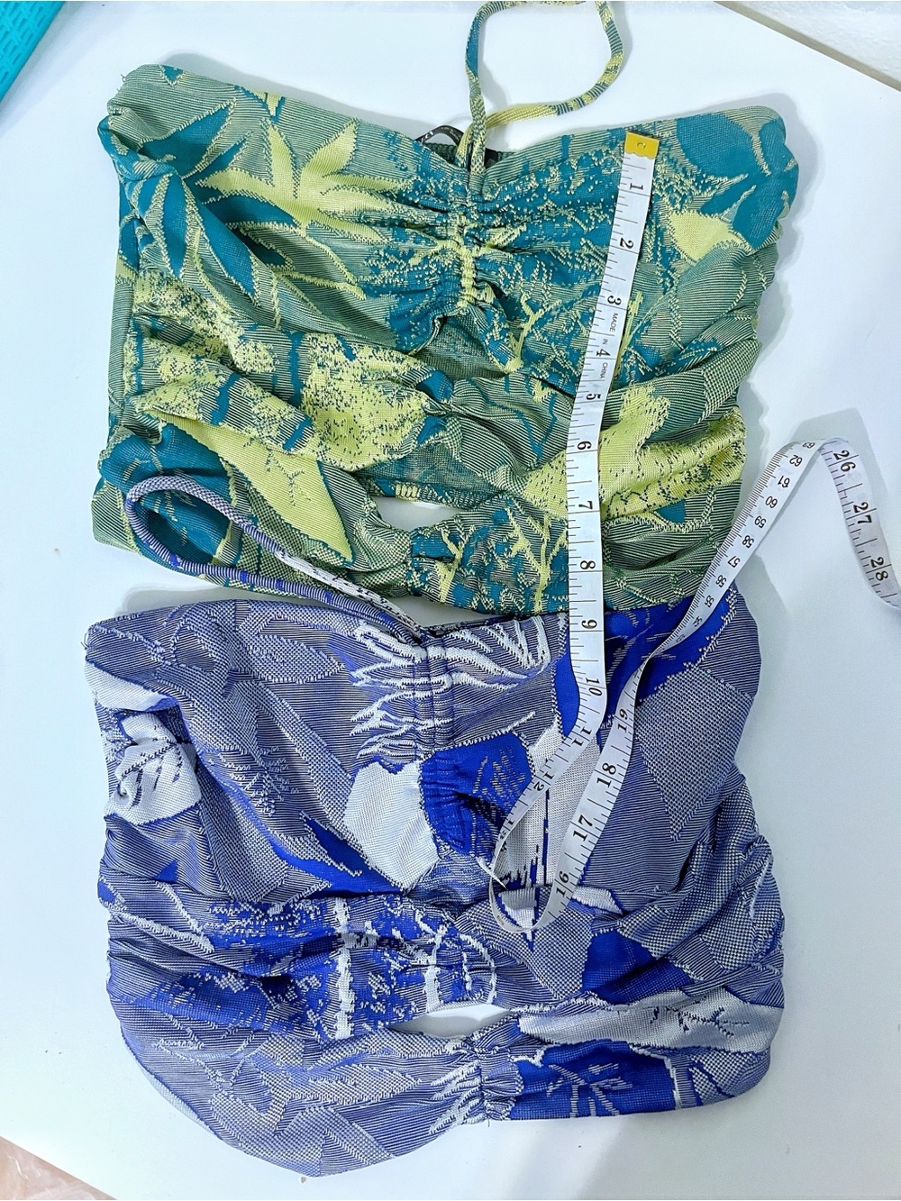 Zara Bundle: Set of 2 Jacquard Tropical Ruched Halter Tops - EUC Size small